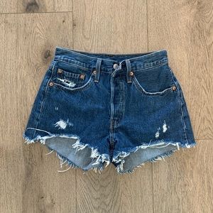 Levi’s high rise distressed jean shorts